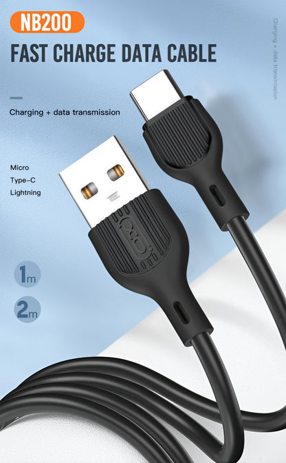 Кабел за данни и зареждане USB-A - USB-C XO Design NB200, 10W, 1m, Черен