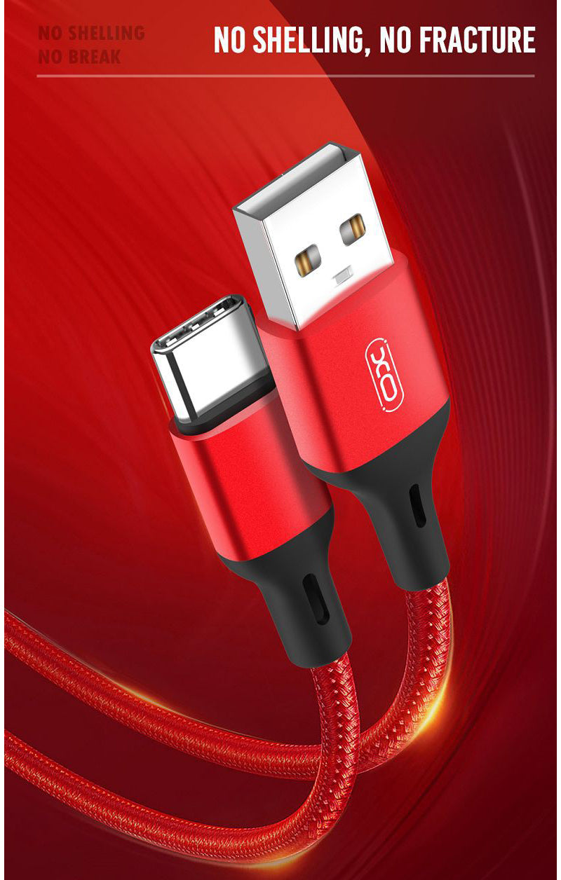 Кабел за данни и зареждане USB-A - USB-C XO Design NB143, 18W, 2m, Червен