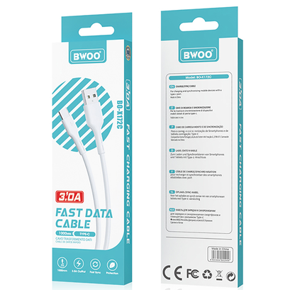 Кабел за данни и зареждане USB-A - USB-C BWOO X172C, 60W, 1m, Бял