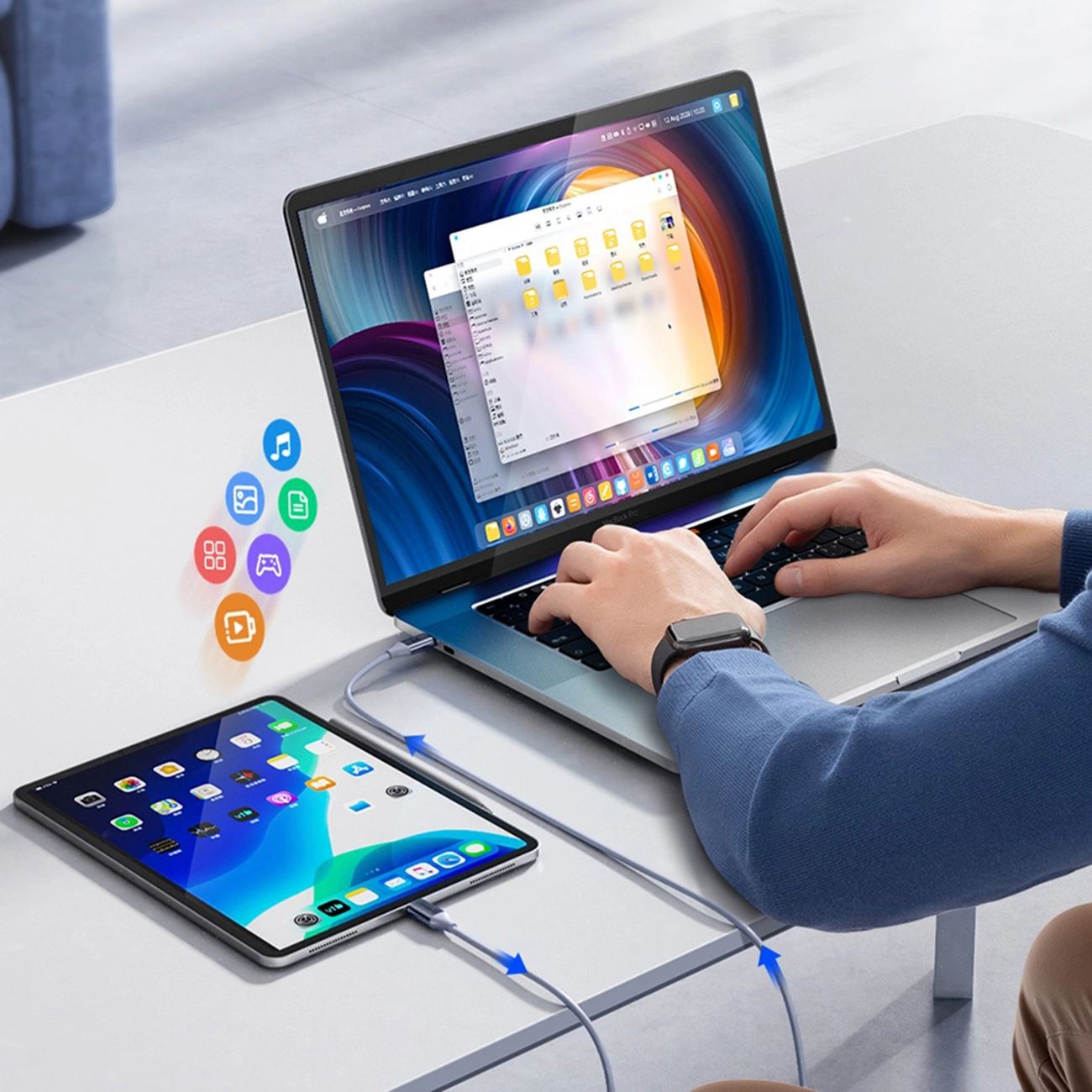 Кабел за данни и зареждане USB-C - USB-C Orico CDX, 60W, 1m, Син