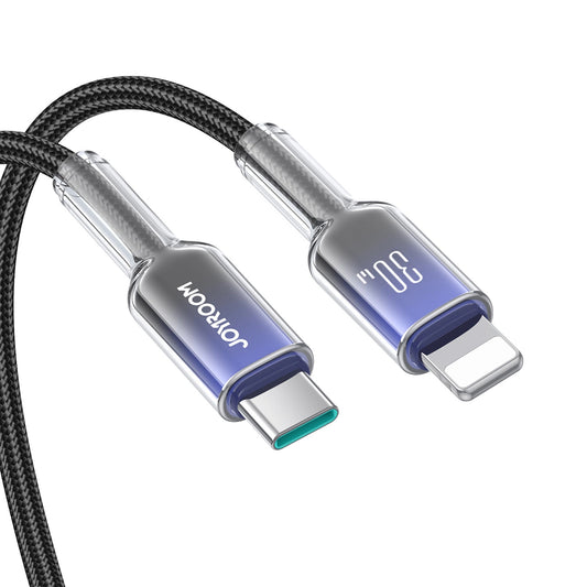 Кабел за данни и зареждане USB-C - Lightning Joyroom S-A42, 30W, 1.2м, Черен