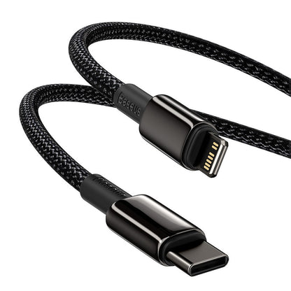 Кабел за данни и зареждане USB-C - Lightning Baseus Tungsten Tungsten Gold, 20W, 2 m, черен CATLWWJ-A01