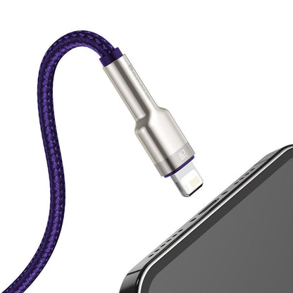 Кабел за данни и зареждане USB-A - Lightning Baseus Cafule Metal Series, 18W, 2m, Лилав CALJK-B05