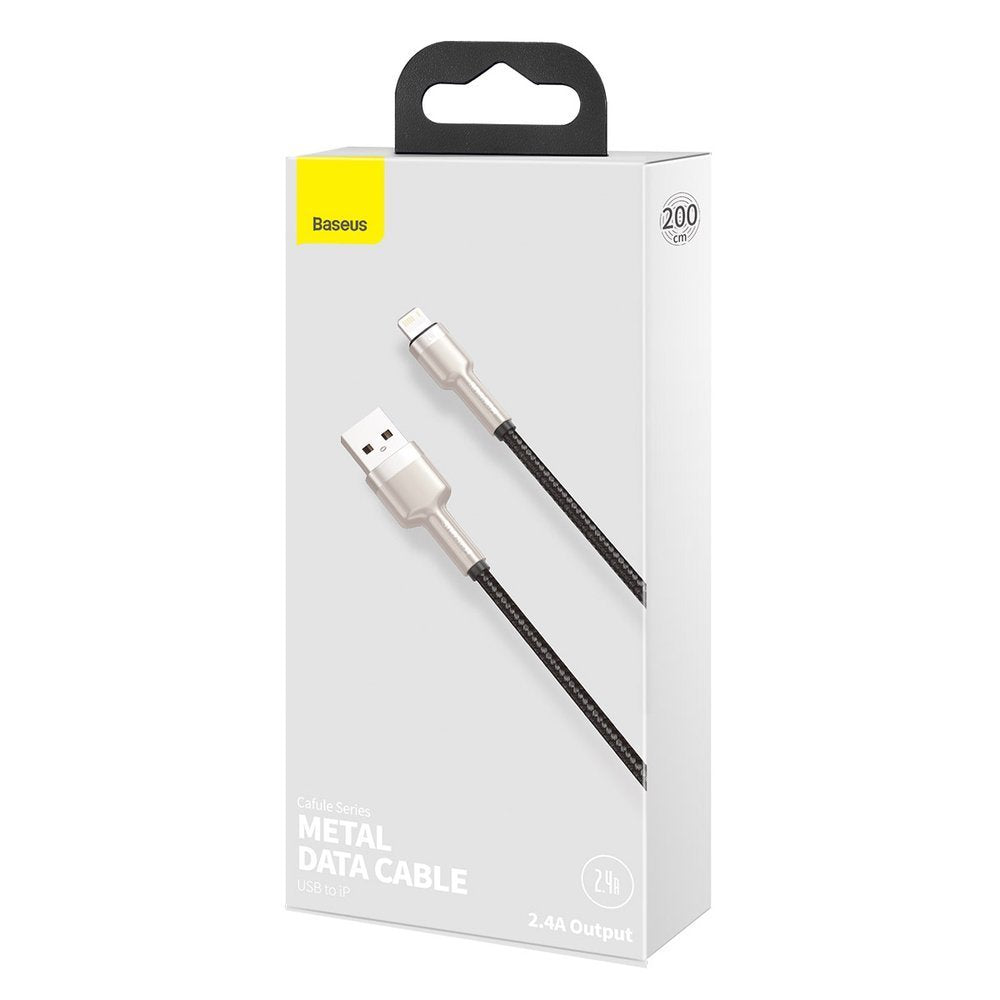 Кабел за данни и зареждане USB-A - Lightning Baseus Cafule Metal Series, 18W, 2m, Черен CALJK-B01