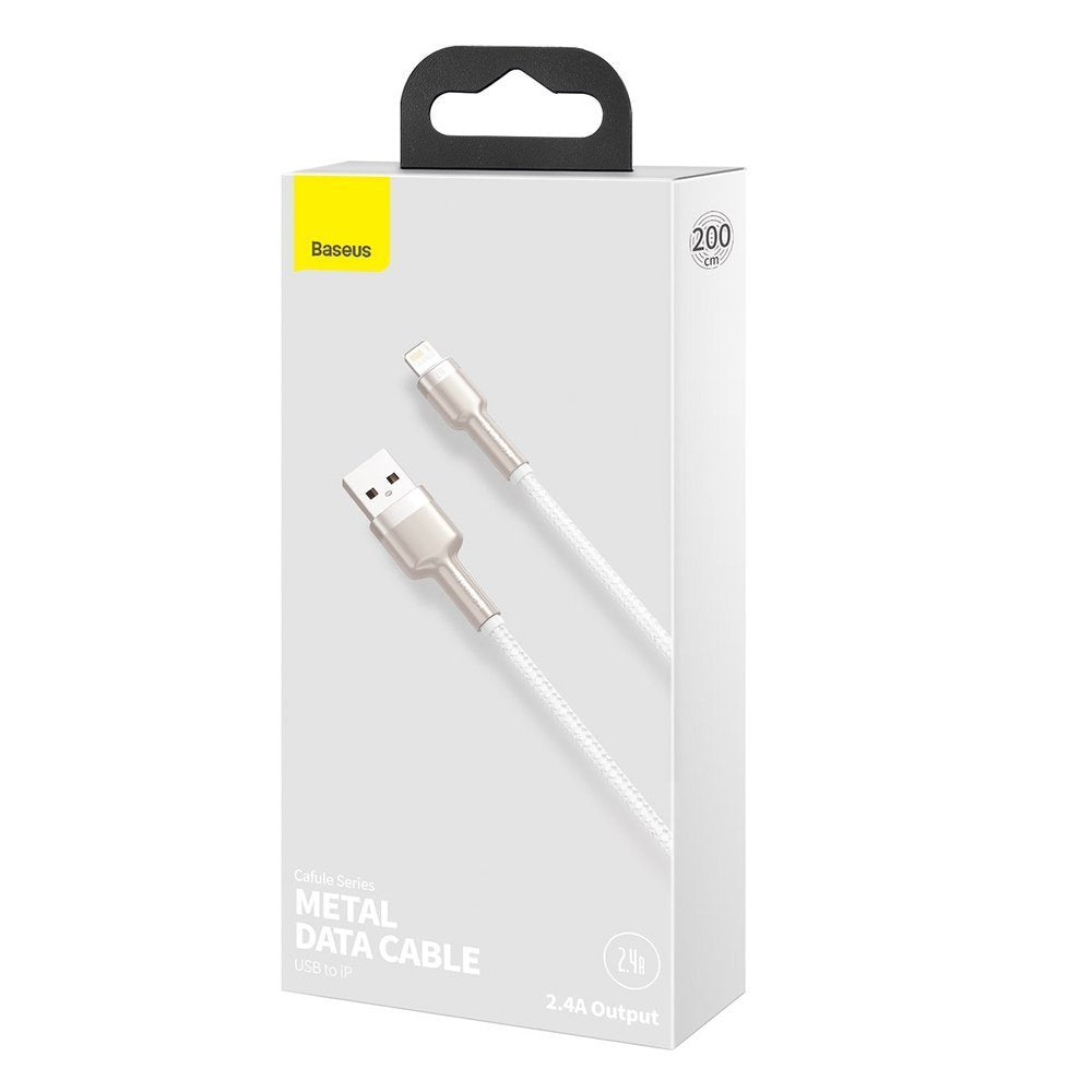 Кабел за данни и зареждане USB-A - Lightning Baseus Cafule Metal Series, 18W, 2m, Бял CALJK-B02