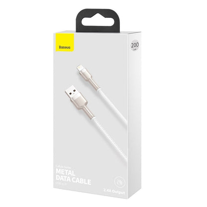Кабел за данни и зареждане USB-A - Lightning Baseus Cafule Metal Series, 18W, 2m, Бял CALJK-B02