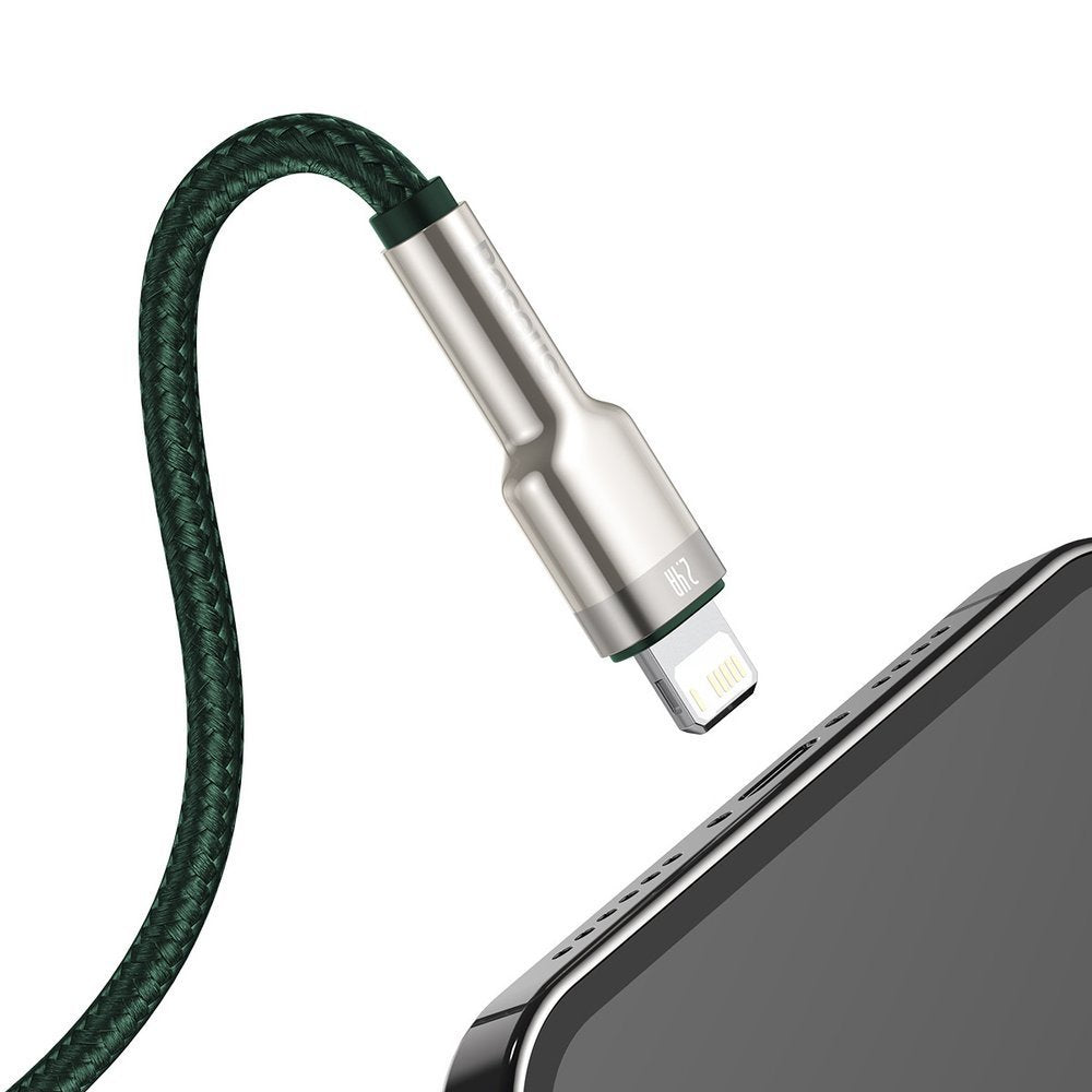 Кабел за данни и зареждане USB-A - Lightning Baseus Cafule Metal Series, 18W, 2m, Зелен CALJK-B06