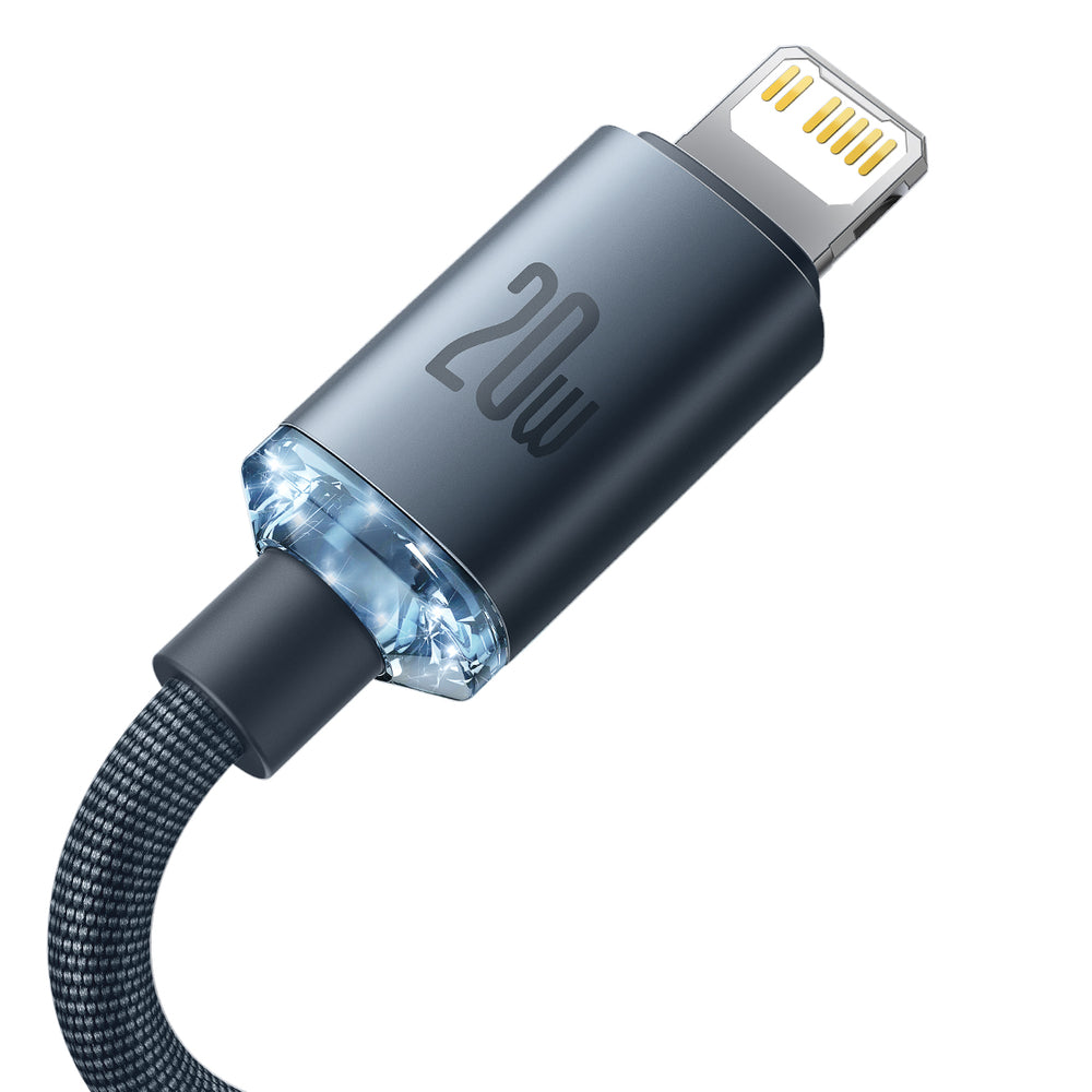 Baseus Crystal Shine Series USB-C - Lightning кабел за данни и зареждане, 20W, 1,2 м, черен CAJYY000201