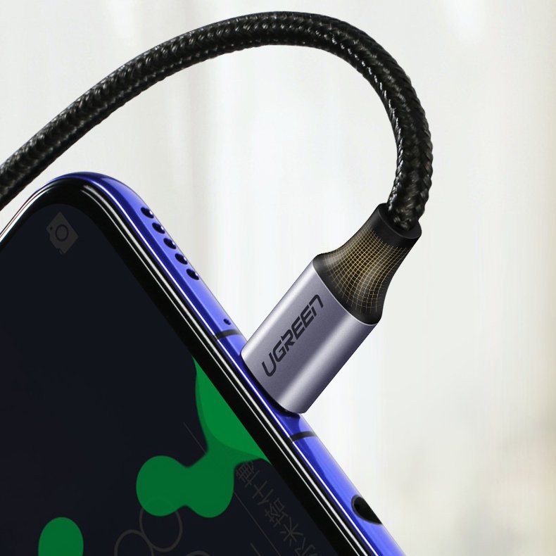 USB-C кабел за данни и зареждане - USB-C UGREEN US255 USB-C ъглов, 60W, 1m, сив