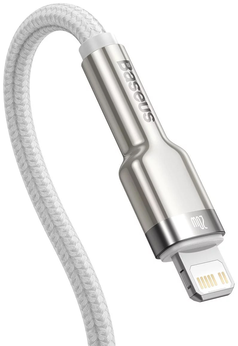 Кабел за данни и зареждане USB-C - Lightning Baseus Cafule Metal Series, 20W, 2m, Бял CATLJK-B02