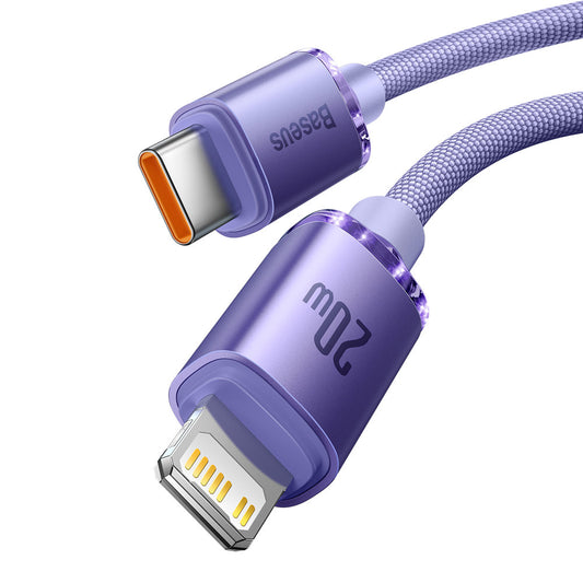 Кабел за данни и зареждане USB-C - Lightning Baseus Crystal Shine Series, 20W, 2m, Лилав CAJY000305