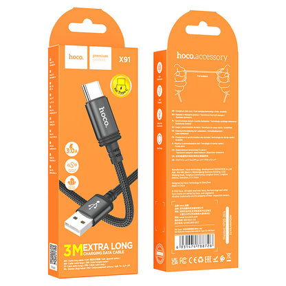 Кабел за данни и зареждане USB-A - USB-C HOCO X91, 18W, 3m, Черен