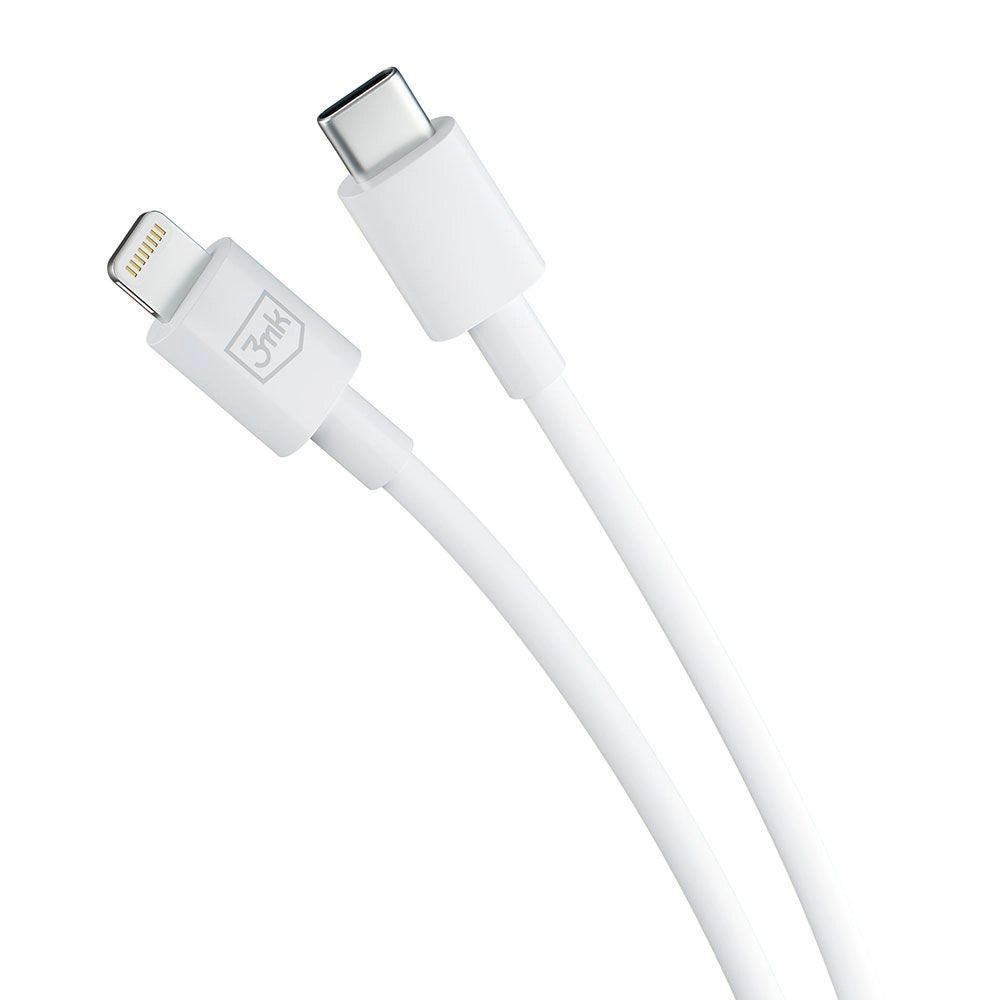 Кабел за данни и зареждане USB-C - Lightning 3MK Hyper, 20W, 1,2 м, бял 