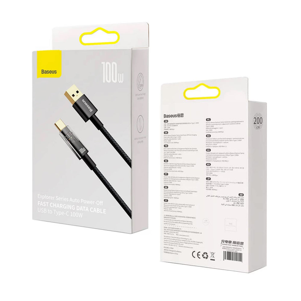 Кабел за данни и зареждане USB-A - USB-C Baseus Explorer, 100W, 2m, Черен CATS000301