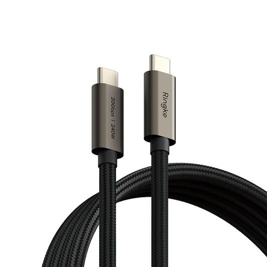 Кабел за данни и зареждане USB-C - USB-C Ringke 2X2, 240W, 1m, Черен