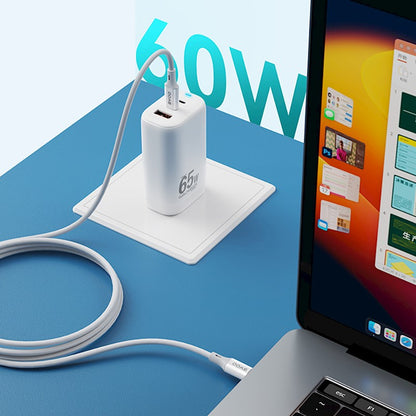 Кабел за данни и зареждане USB-C - USB-C BWOO X282, 60W, 1m, Бял