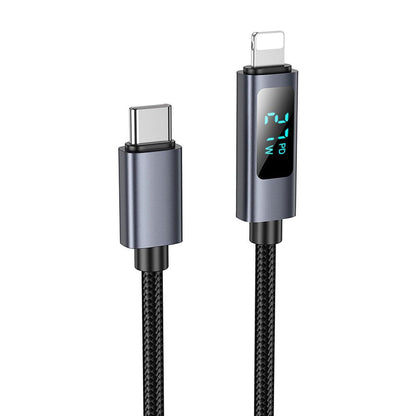 Кабел за данни и зареждане USB-C - Lightning HOCO Display X112, 27W, 1m, Черен