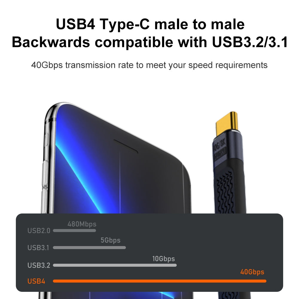 Кабел за данни и зареждане USB-C - USB-C OEM Angled 8K Video, 240W, 0.15m, Черен