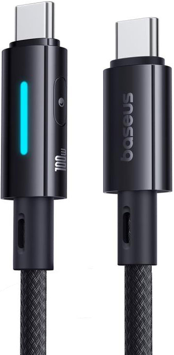 Кабел за данни и зареждане USB-C - USB-C Baseus Lit Button Control, 100W, 2m, Черен P10379000121-01