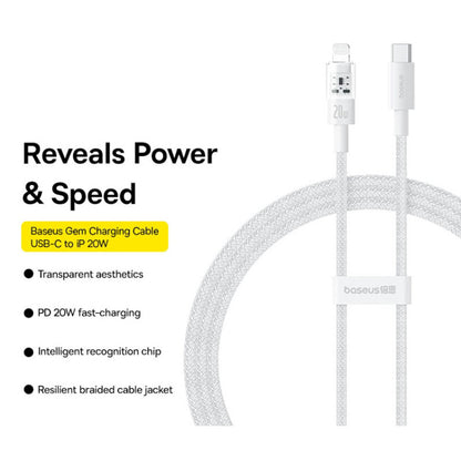 Кабел за данни и зареждане USB-C - Lightning Baseus Gem, 20W, 1m, Бял P10373001211-00