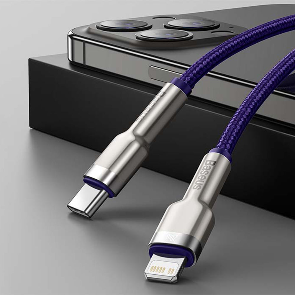 Кабел за данни и зареждане USB-C - Lightning Baseus Cafule Metal Series, 20W, 1m, Лилав CATLJK-A05