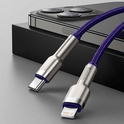 Кабел за данни и зареждане USB-C - Lightning Baseus Cafule Metal Series, 20W, 1m, Лилав CATLJK-A05