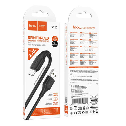 Кабел за данни и зареждане USB-A - microUSB HOCO X120, 18W, 1m, Черен