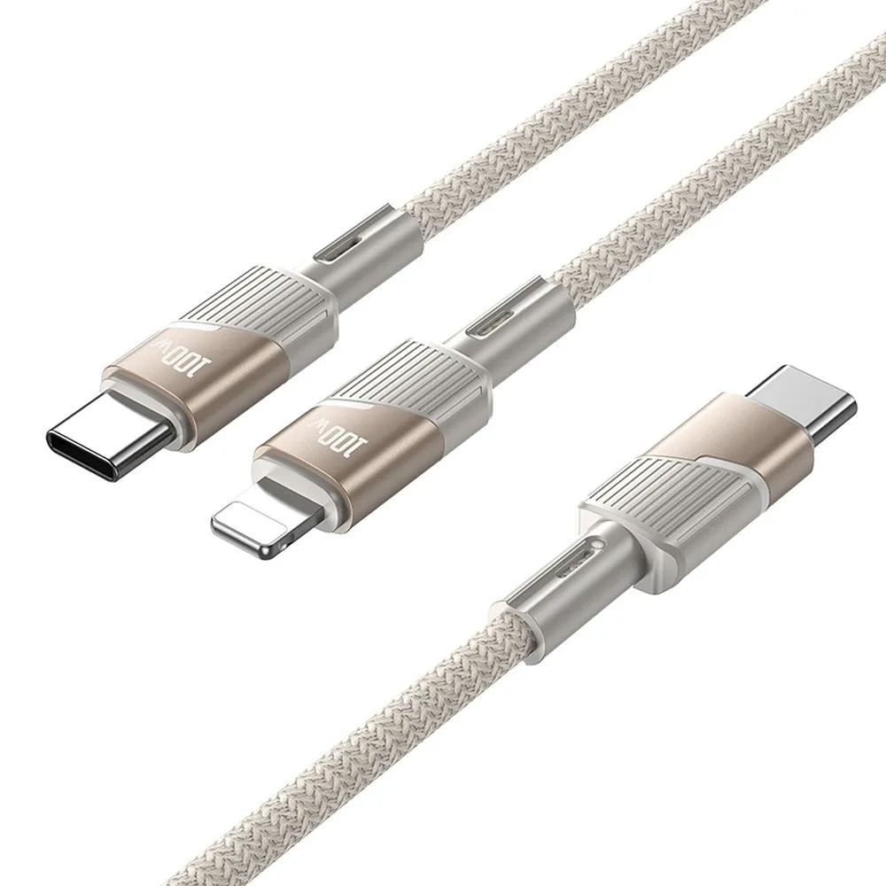 Кабел за данни и зареждане USB-C - 2 x USB-C HOCO U139 2in1, 100W, 1.2m, Златист