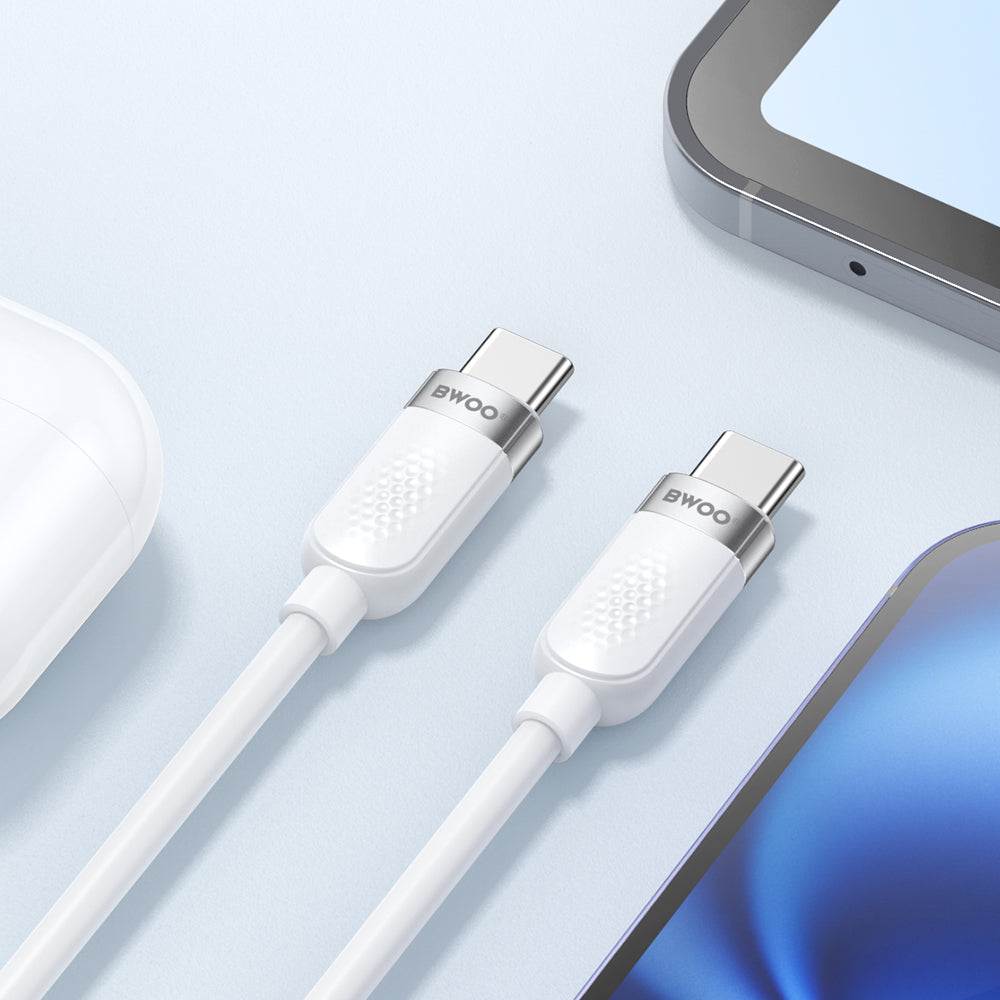 Кабел за данни и зареждане USB-C - USB-C BWOO BO-X315C, 100W, 1m, Бял
