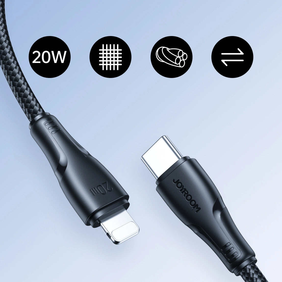 Кабел за данни и зареждане USB-C - Lightning Joyroom S-A11, 20W, 0.25m, Черен