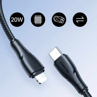 Кабел за данни и зареждане USB-C - Lightning Joyroom S-A11, 20W, 0.25m, Черен