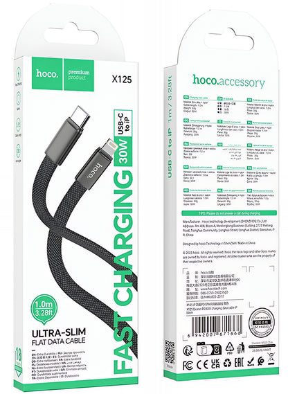 Кабел за данни и зареждане USB-C - Lightning HOCO X125, 30W, 1m, Черен