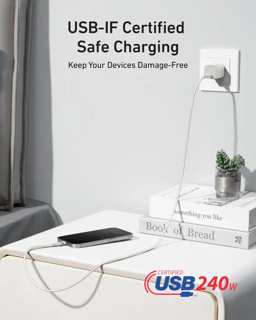 Кабел за данни и зареждане USB-C - USB-C Anker, 240W, 0.9m, Бял A82E2H21