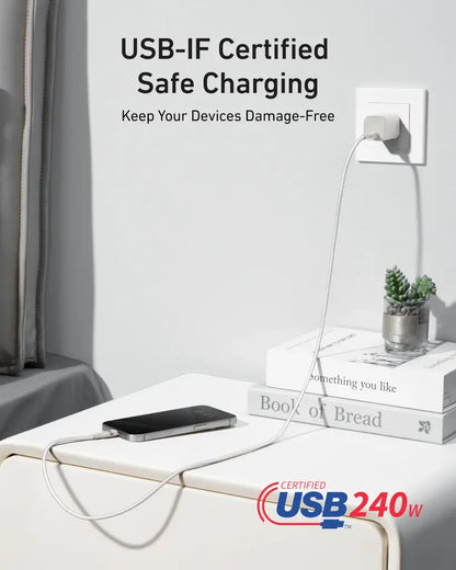 Кабел за данни и зареждане USB-C - USB-C Anker, 240W, 0.9m, Бял A82E2H21