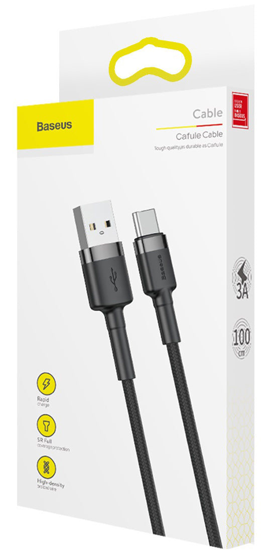 Кабел за пренос на данни и зареждане USB-A - USB-C Baseus Cafule, 60W, 1m, сив CATKLF-BG1 CATKLF-BG1