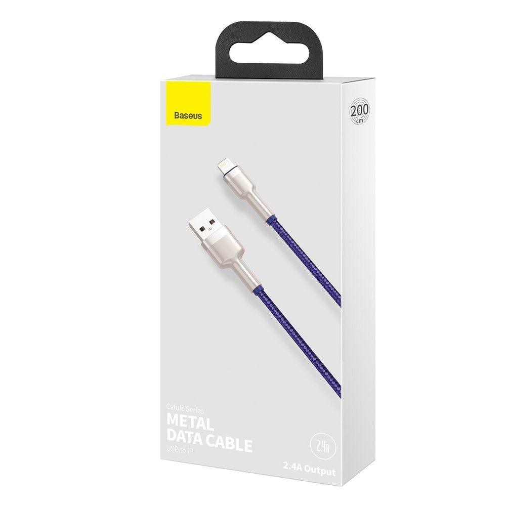 Кабел за данни и зареждане USB-A - Lightning Baseus Cafule Metal Series, 18W, 2m, Лилав CALJK-B05