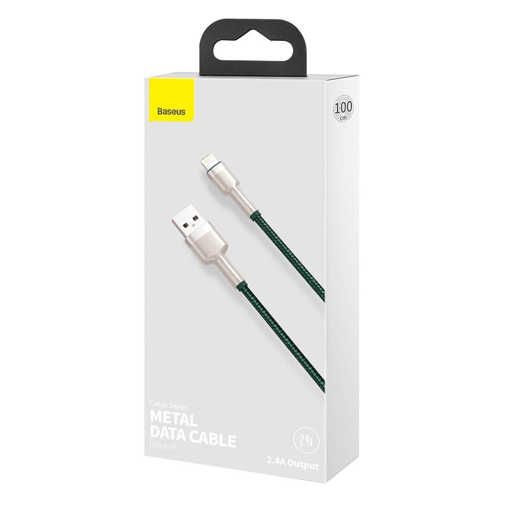 Кабел за данни и зареждане USB-A - Lightning Baseus Cafule Metal Series, 18W, 2m, Зелен CALJK-B06