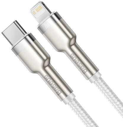 Кабел за данни и зареждане USB-C - Lightning Baseus Cafule Metal Series, 20W, 2m, Бял CATLJK-B02