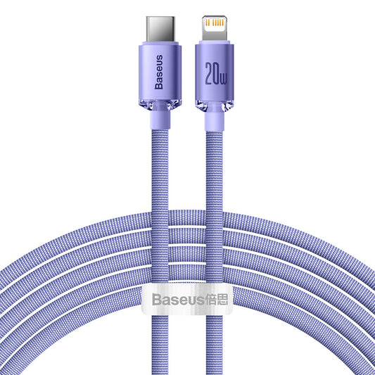 Кабел за данни и зареждане USB-C - Lightning Baseus Crystal Shine Series, 20W, 2m, Лилав CAJY000305