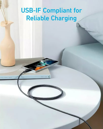 USB-C кабел за данни и зареждане - USB-C Anker 322, 60W, 1,8 м, черен A81F6G11 