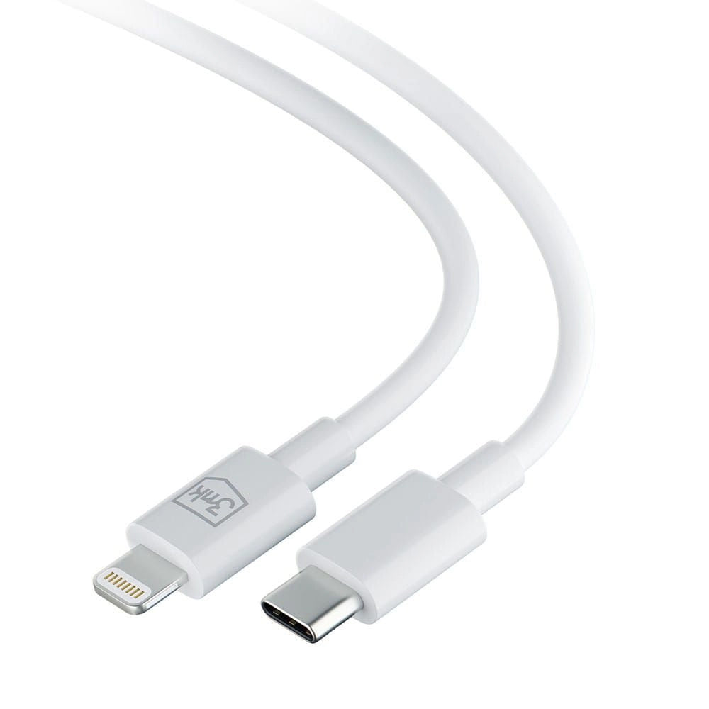 Кабел за данни и зареждане USB-C - Lightning 3MK Hyper, 20W, 1,2 м, бял 