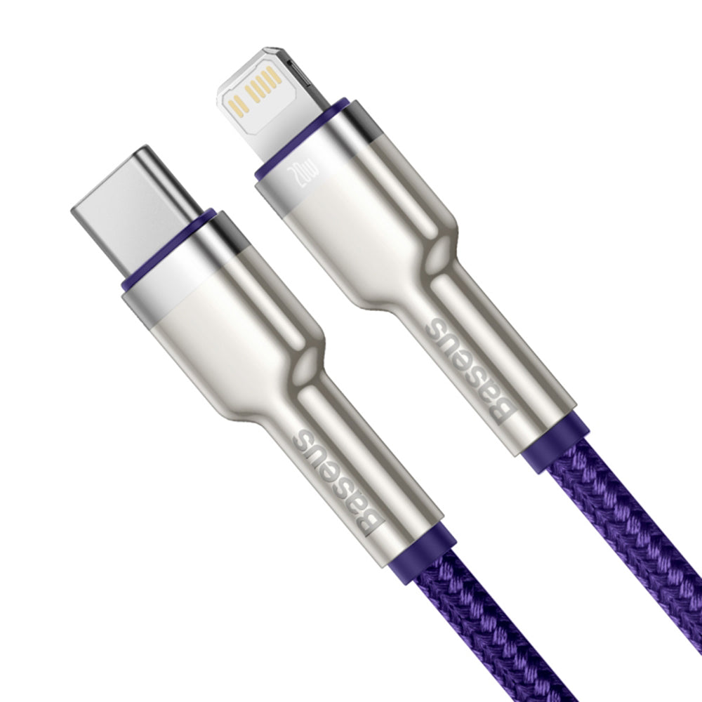 Кабел за данни и зареждане USB-C - Lightning Baseus Cafule Metal Series, 20W, 1m, Лилав CATLJK-A05