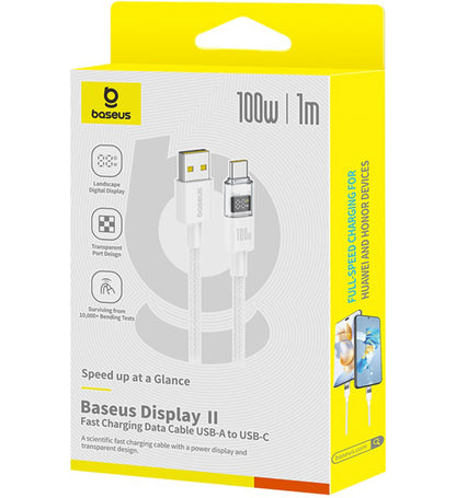 Кабел за данни и зареждане USB-A - USB-C Baseus Display 2, 100W, 1m, Бял P10382701211-00