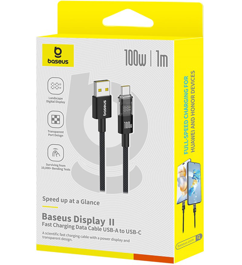 Кабел за данни и зареждане USB-A - USB-C Baseus Display 2, 100W, 1m, Черен P10382701121-00