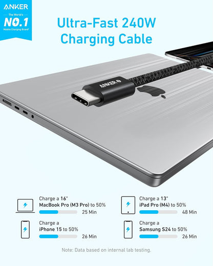 Кабел за данни и зареждане USB-C - USB-C Anker Zolo, 240W, 1.8m, Черен A8060H12
