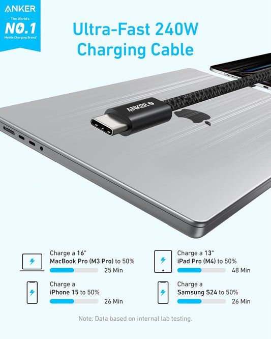 Кабел за данни и зареждане USB-C - USB-C Anker Zolo, 240W, 1.8m, Черен A8060H12