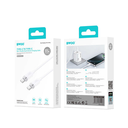 Кабел за данни и зареждане USB-C - USB-C BWOO BO-X315C, 100W, 1m, Бял