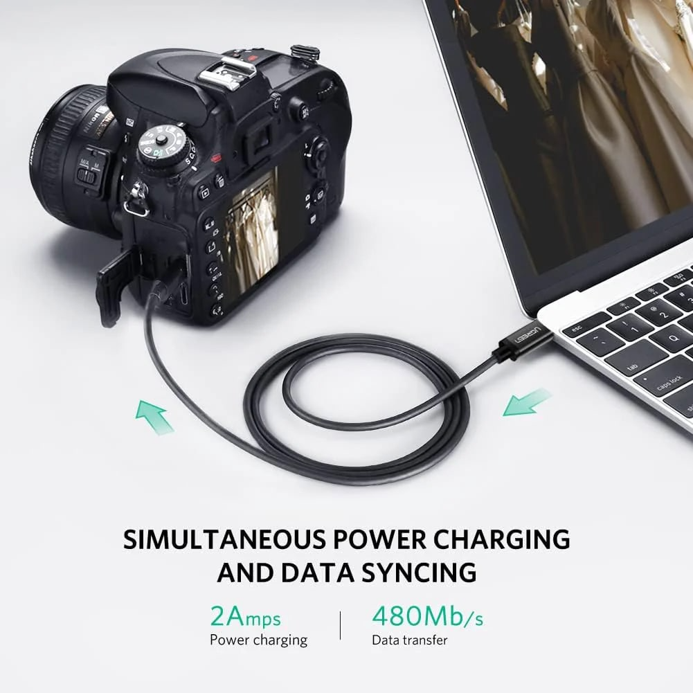 Кабел за данни и зареждане USB-C - miniUSB UGREEN US242, 18W, 1m, Черен