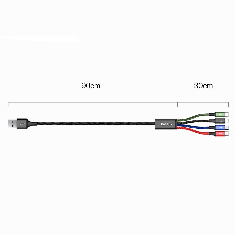 Кабел за зареждане USB-A - 2 x Lightning / microUSB / USB-C Baseus Rapid 4in1, 20 W, 1,2 м, черен CA1T4-A01