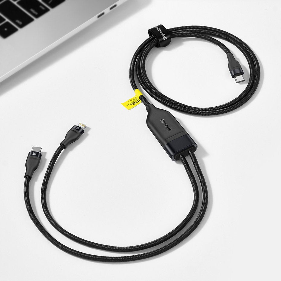 Кабел за данни и зареждане USB-C - Lightning / USB-C Baseus Flash Series 2in1, 100W, 1.2m, Черен CA1T2-F01